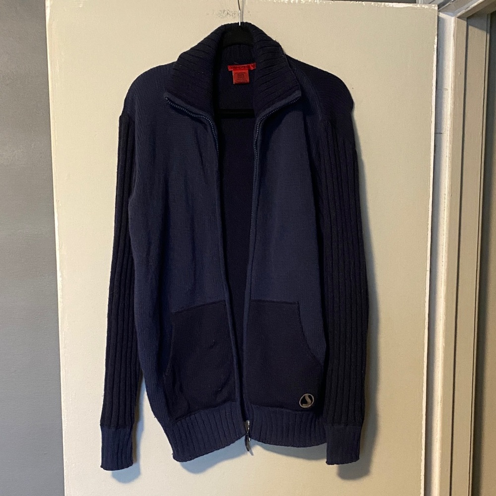 Men's Navy Zip-Up Sweater, wool